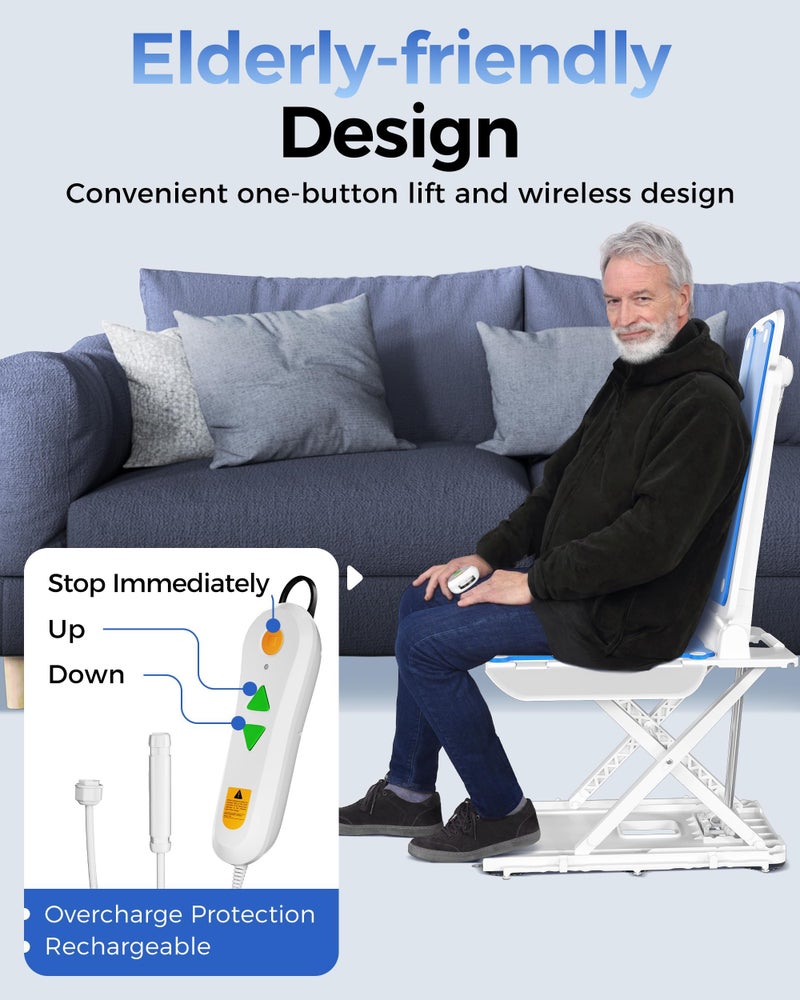 PPOLB Electric Chair Lift - Floor Lift for Elderly Falls, Support Up to 308 LB, IPX8 Waterproof Bath Lift, Foldable & Wireless Rechargeable Design, Quick-Rise Assist for Disabled - Image 5
