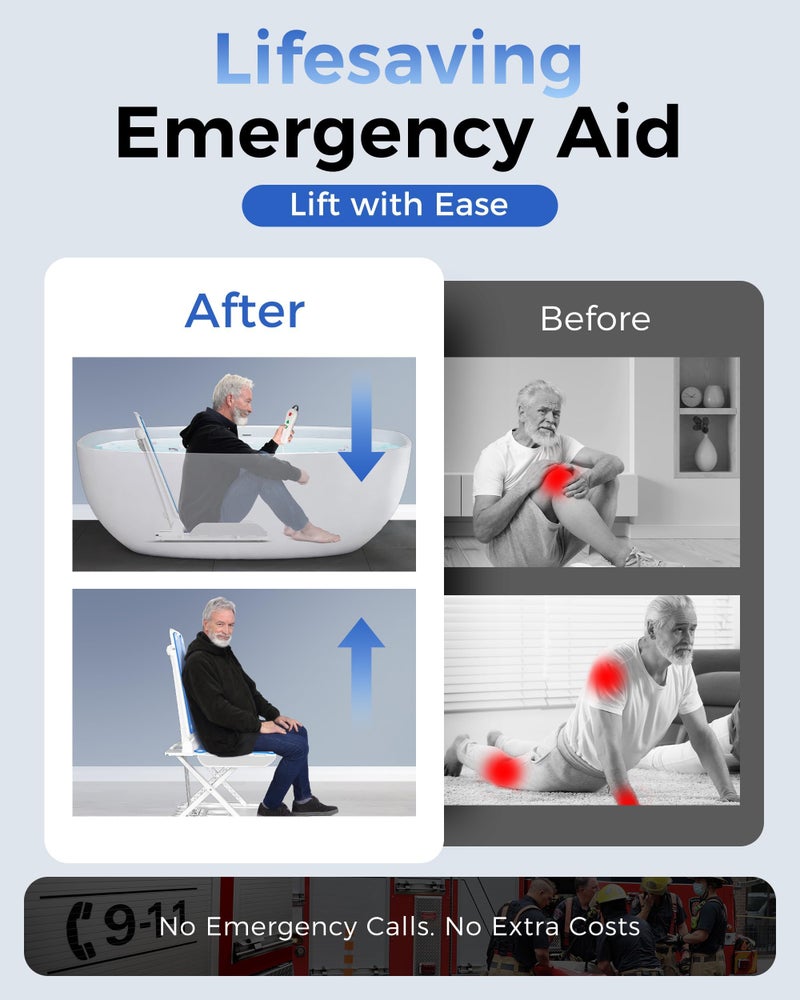 PPOLB Electric Chair Lift - Floor Lift for Elderly Falls, Support Up to 308 LB, IPX8 Waterproof Bath Lift, Foldable & Wireless Rechargeable Design, Quick-Rise Assist for Disabled - Image 2