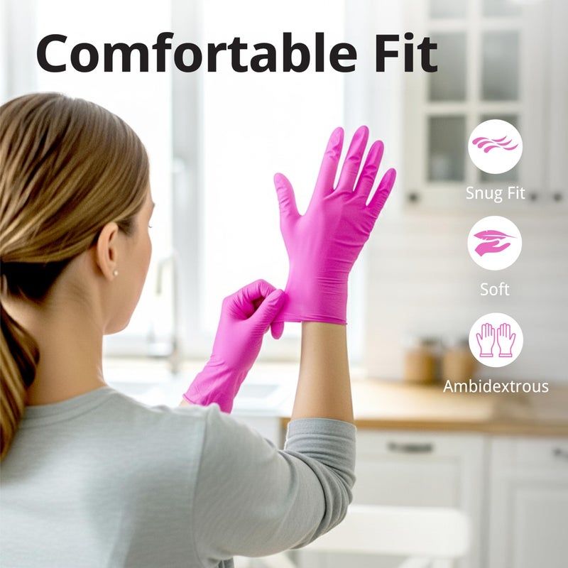 SwiftGrip Pink Gloves Powder-Free Nitrile Gloves, 100ct Box - 3-Mil, Gloves Disposable Latex Free, for Kitchen, Cleaning, Estheticians, Hair Stylist - Pink/Fuchsia(Medium) - Image 2