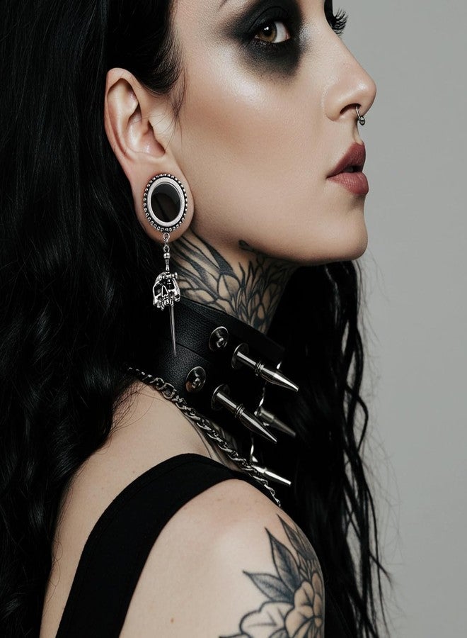 COOEAR Gauges for Earrings, Skull Sword Dangle Plugs and Tunnels, Screw Back Piercing Expander 00g. - Image 3