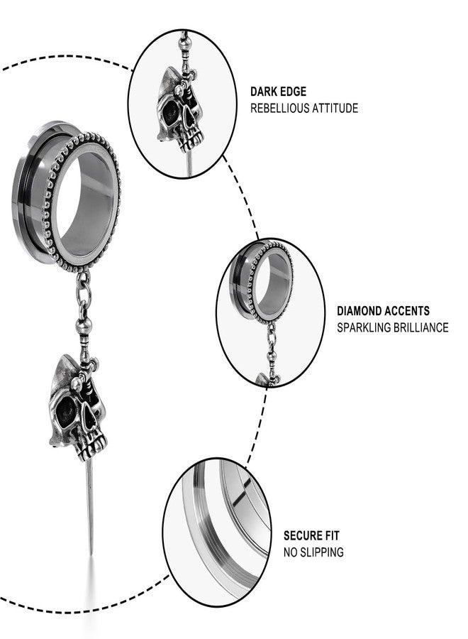 COOEAR Gauges for Earrings, Skull Sword Dangle Plugs and Tunnels, Screw Back Piercing Expander 00g. - Image 4