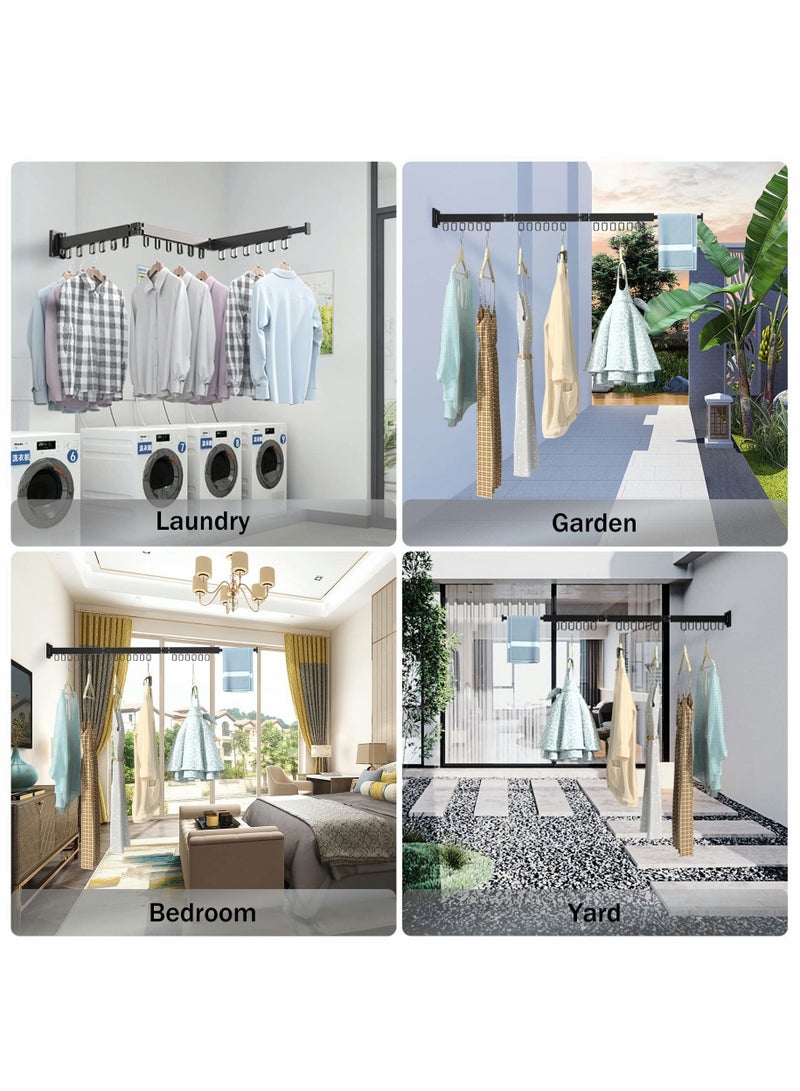 SYOSI Clothes Drying Rack, Wall Mounted Retractable Collapsible(Tri-Fold) Hole-drilling / No-drilling Installation Space-Saver for Balcony Laundry Bathroom (Black) - Image 5