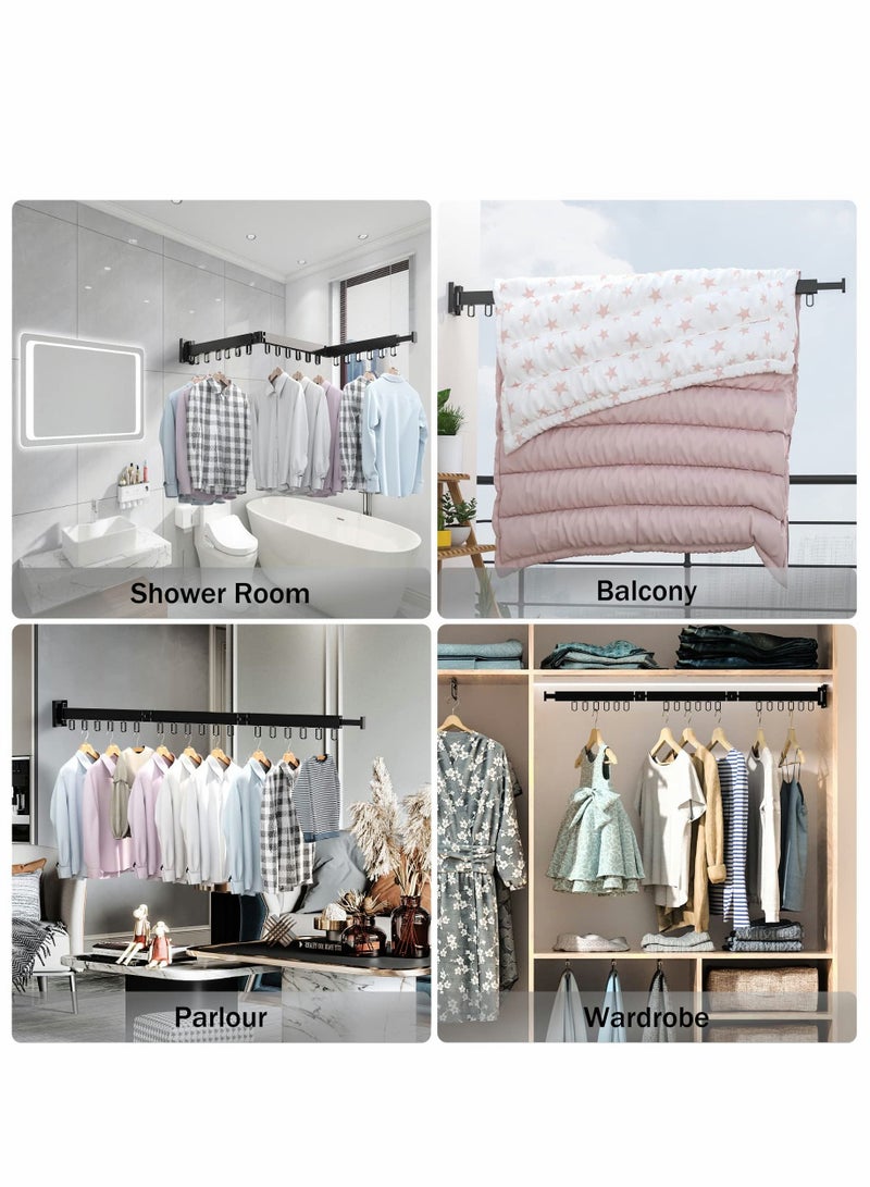 SYOSI Clothes Drying Rack, Wall Mounted Retractable Collapsible(Tri-Fold) Hole-drilling / No-drilling Installation Space-Saver for Balcony Laundry Bathroom (Black) - Image 4