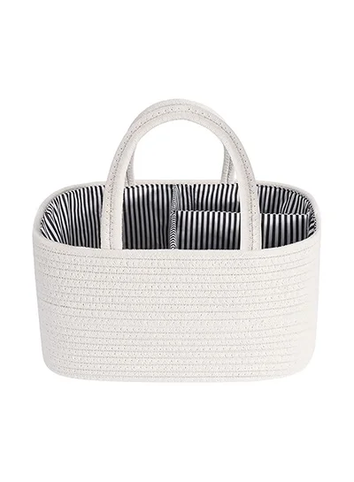 بامبل آند بيرد Baby Diaper Caddy Organizer Cotton Canvas Portable Diaper Storage Basket With Removable Insert White