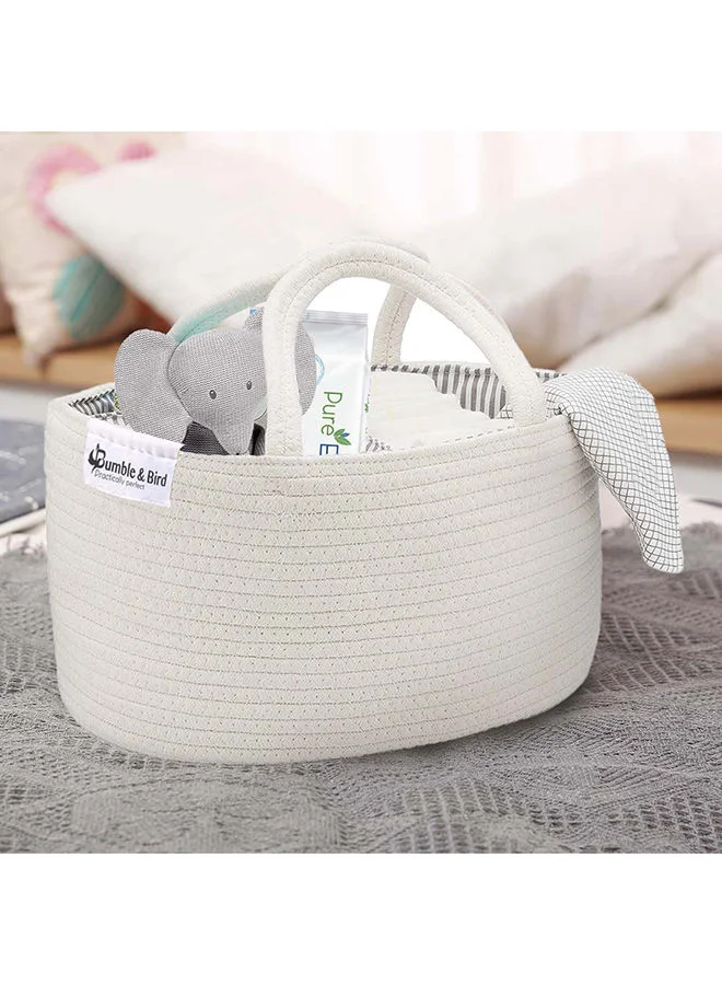 Bumble & Bird Baby Diaper Caddy Organizer Cotton Canvas Portable Diaper Storage Basket With Removable Insert White