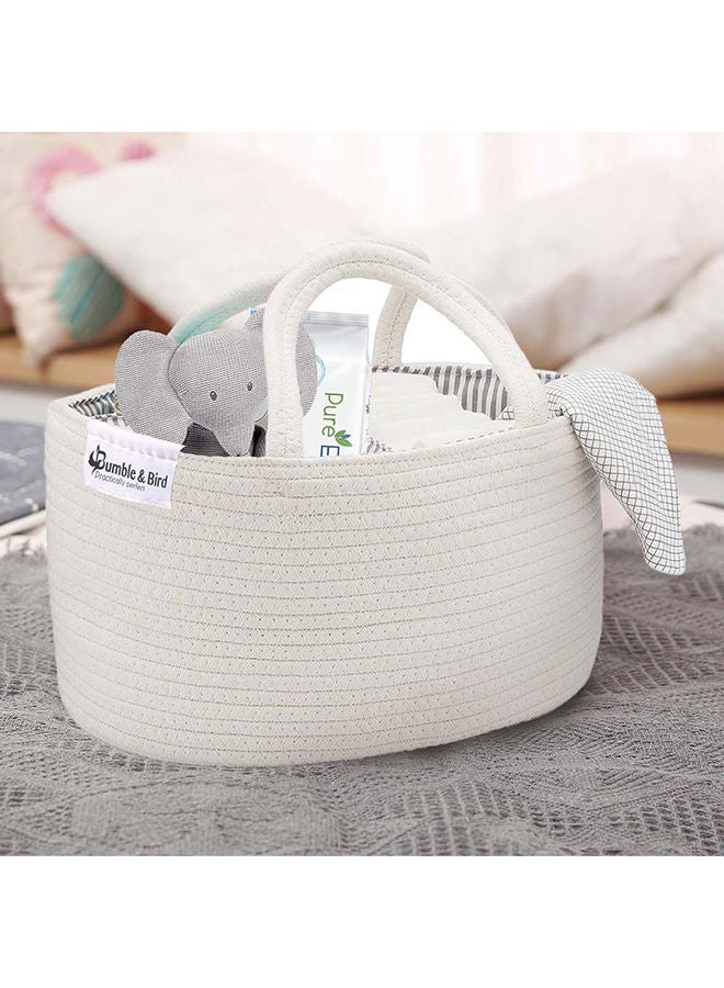 Bumble & Bird Baby Diaper Caddy Organizer Cotton Canvas Portable Diaper Storage Basket With Removable Insert White - Image 2