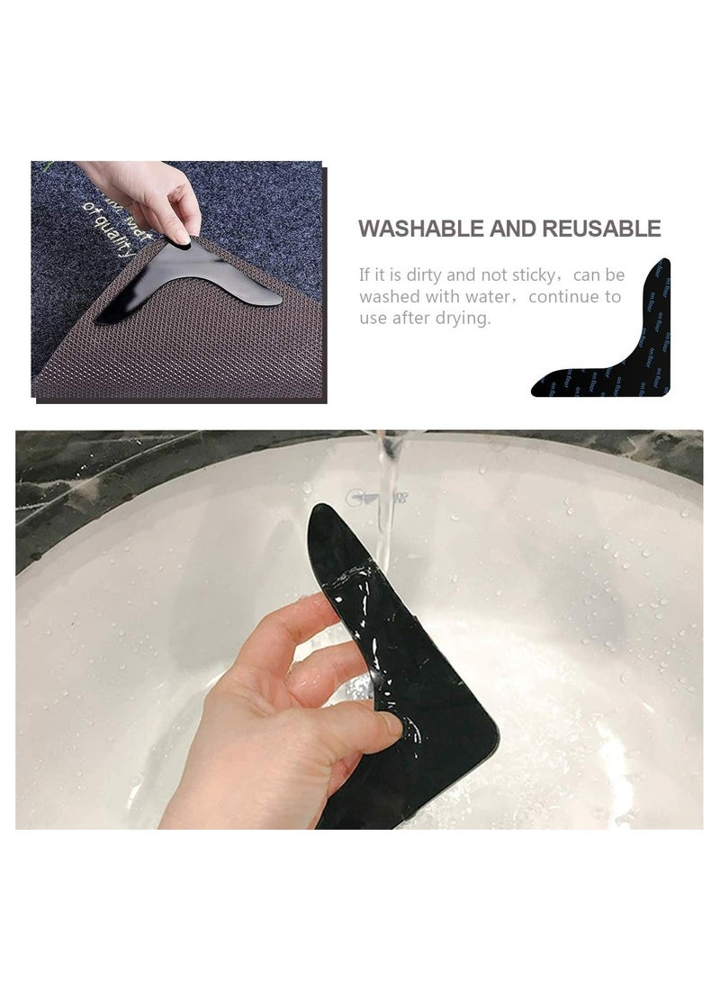 أوزيغالور لاصقات سجاد لاصقة للسجاد، لاصقات سجاد مانعة للانزلاق قابلة لإعادة الاستخدام للسجاد المسطح والأرضيات الصلبة وأرضيات البلاط (أسود، 8 قطع) - Image 3