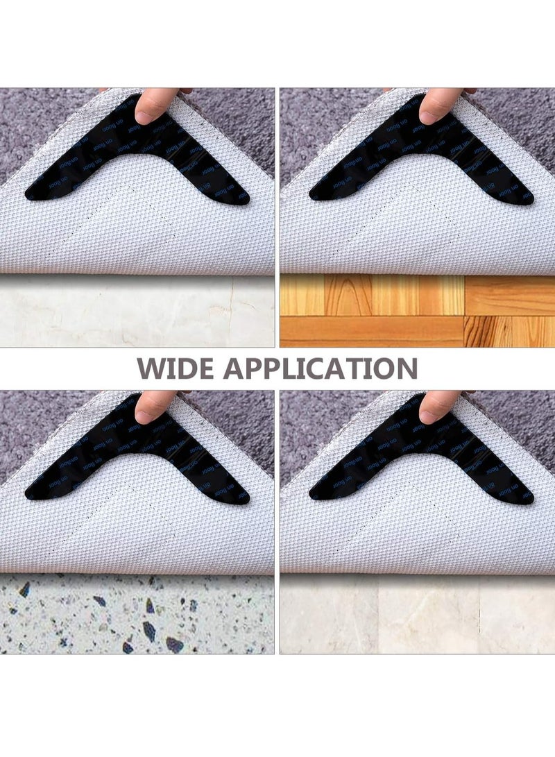 أوزيغالور لاصقات سجاد لاصقة للسجاد، لاصقات سجاد مانعة للانزلاق قابلة لإعادة الاستخدام للسجاد المسطح والأرضيات الصلبة وأرضيات البلاط (أسود، 8 قطع) - Image 5