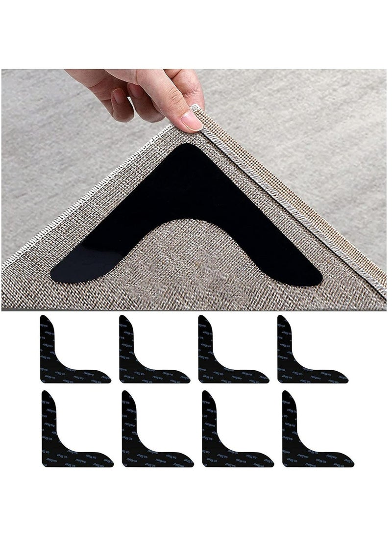 أوزيغالور لاصقات سجاد لاصقة للسجاد، لاصقات سجاد مانعة للانزلاق قابلة لإعادة الاستخدام للسجاد المسطح والأرضيات الصلبة وأرضيات البلاط (أسود، 8 قطع) - Image 1
