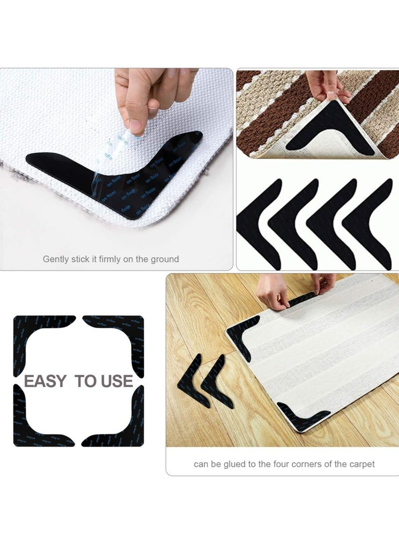 أوزيغالور لاصقات سجاد لاصقة للسجاد، لاصقات سجاد مانعة للانزلاق قابلة لإعادة الاستخدام للسجاد المسطح والأرضيات الصلبة وأرضيات البلاط (أسود، 8 قطع) - Image 2