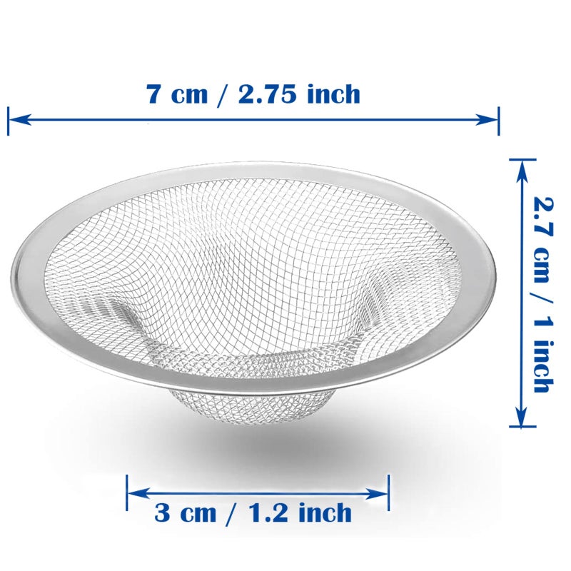 BESSEEK 2 pcs Heavy Duty Stainless Steel Slop Basket Filter Trap, 2.75" Top / 1" Mesh Metal Sink Strainer,Perfect for Kitchen Sink/Bathroom Bathtub RV Wash Basin Floor Drain Balcony Drain Hole - Image 2