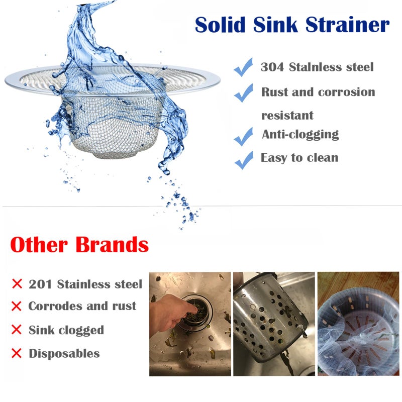 BESSEEK 2 pcs Heavy Duty Stainless Steel Slop Basket Filter Trap, 2.75" Top / 1" Mesh Metal Sink Strainer,Perfect for Kitchen Sink/Bathroom Bathtub RV Wash Basin Floor Drain Balcony Drain Hole - Image 4