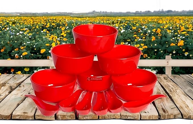 FICTIOUS 100 BPA Free Food Grade Virgin PlasticMicrowave Safe UnbreakableSoup Bowl Micro Safe Soup Red Bowl Set of 6 - Image 5