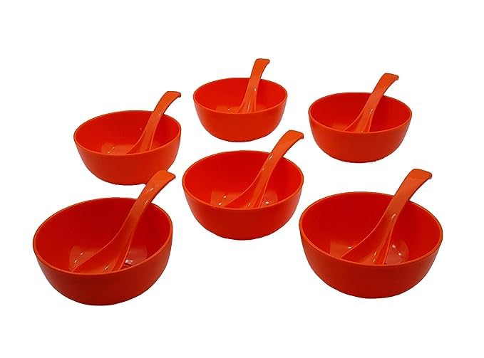 FICTIOUS 100 BPA Free Food Grade Virgin PlasticMicrowave Safe UnbreakableSoup Bowl Micro Safe Soup Red Bowl Set of 6 - Image 1
