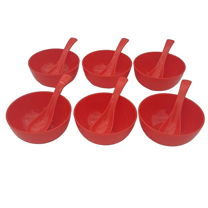 FICTIOUS 100 BPA Free Food Grade Virgin PlasticMicrowave Safe UnbreakableSoup Bowl Micro Safe Soup Red Bowl Set of 6 - Image 2