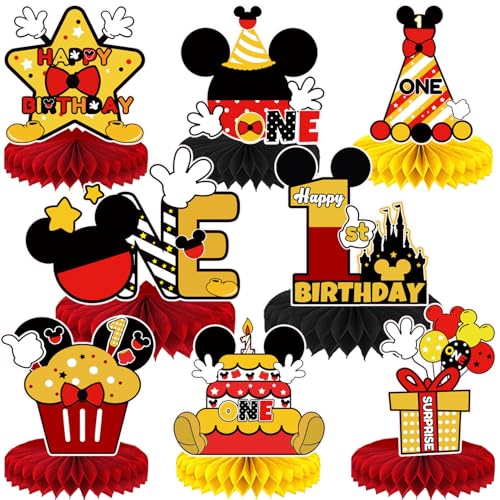 NF orange Mouse Table Honeycomb CenterpiecesCartoon Mouse Themed Table Topper Decor One Year Old Birthday Party Supplies8 Pcs - Image 1