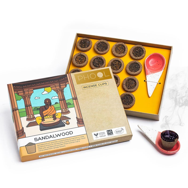PHOOL LUXURY INCENSE PHOOL LUXURY INCENSE Sandalwood Havan Cups I I Navratri Special Pack I 16 Havan Pcs 1 Free Stand I Ecocert Certified Natural I Dhuni for Pooja I Organic Chandan Fragrance dhuno - Image 4