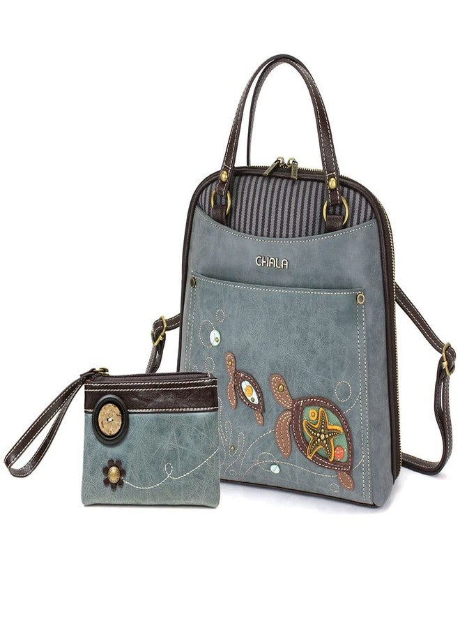 Chala Group Handbags Turtle Convertible Backpack Purse and Double Fold Wallet Bundle- Turtle Lovers, Indigo color - Image 1
