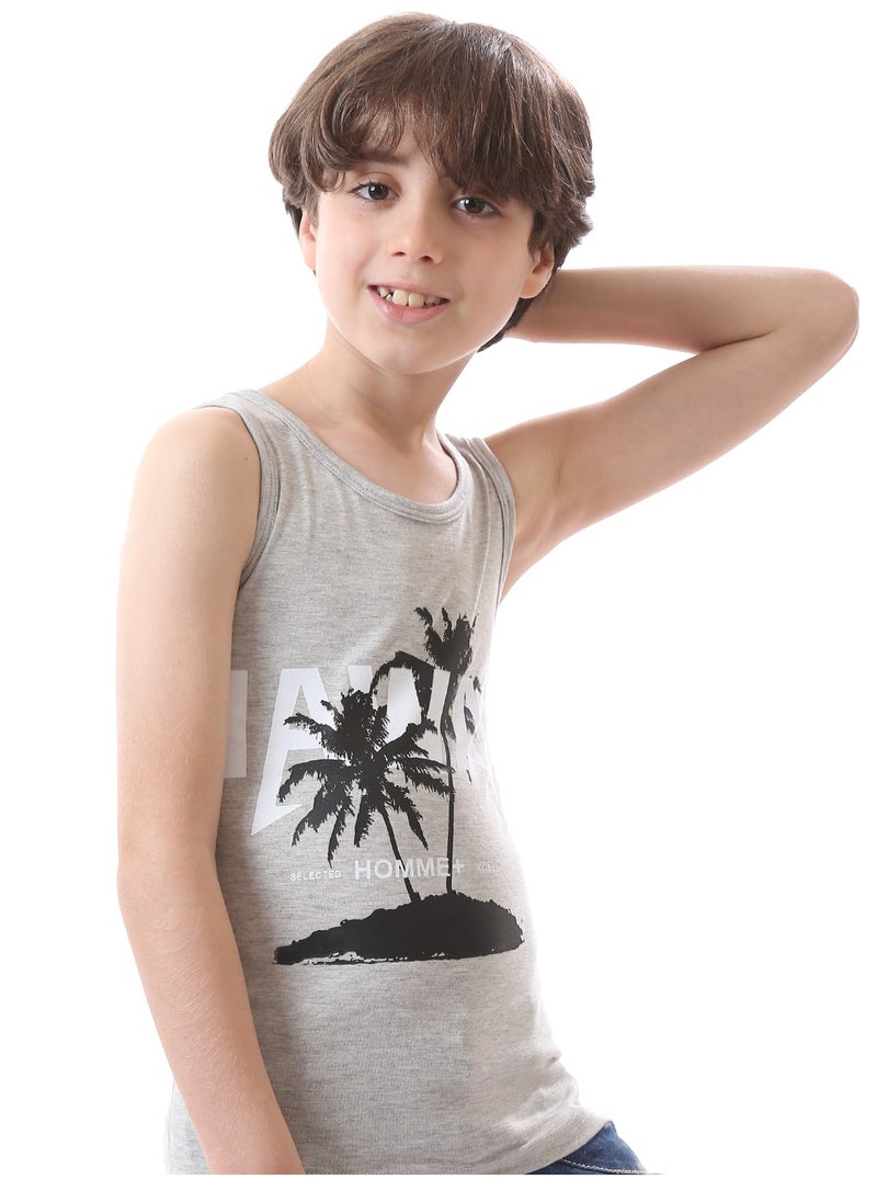 Andora Sleeveless Boys Round Neck Printed Tank Top - Heather Grey, White & Black  - Image 5