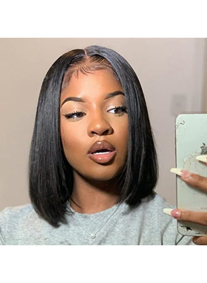 ISEE Hair Glueless Wear and Go Wigs for Beginners Lace Front for Black Women Human Hair Short Straight Bob Human Hair Wigs Lace Pre Cut 14 Inch - Image 1