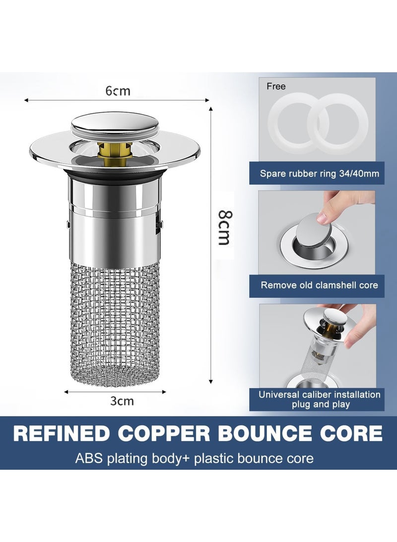 Cobest Pop Up Bathroom Sink Drain Strainer, Hair Catcher, Stainless Steel Floor Drain Filter, Removable Basin Drain Filter for Universal Sink Stopper Replacement - Image 2