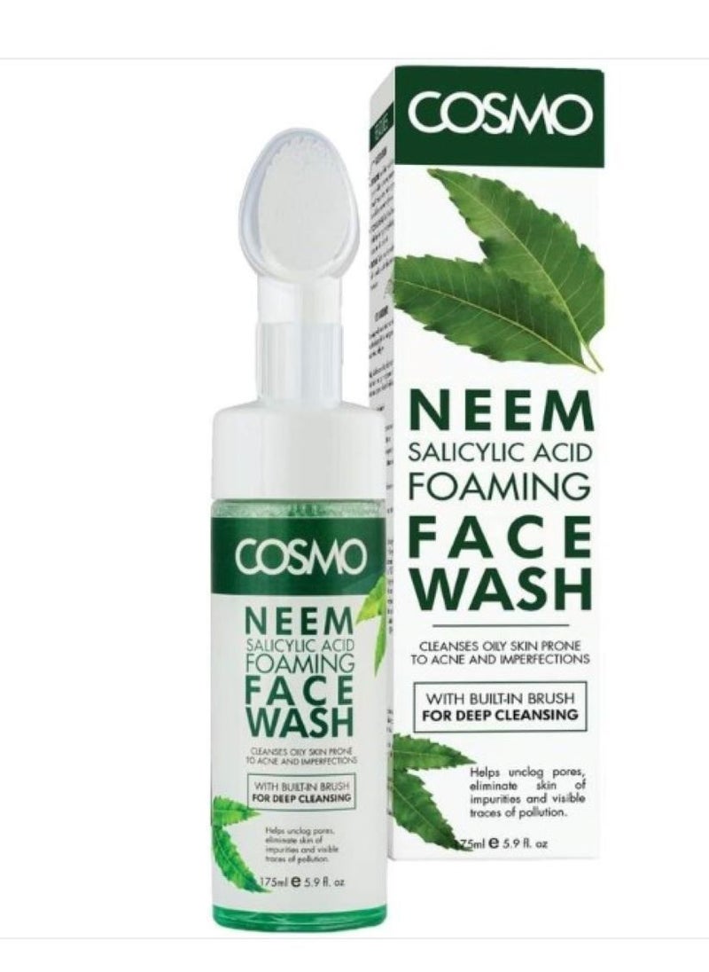 COSMO Cosmo Skin Care Neem Salicylic Acid Foaming Face Wash For Deep Cleansing Built-in Brush 175ml 