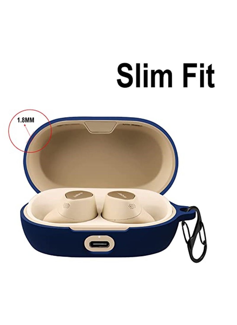 Generic - Silicone Carrying Case Compatible with Jabra Elite 7 Pro/Elite 7 Active Portable Scratch Shock Resistant Cover with Carabiner (Navy Blue) - Image 1