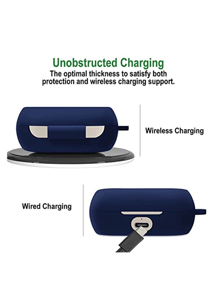 Generic - Silicone Carrying Case Compatible with Jabra Elite 7 Pro/Elite 7 Active Portable Scratch Shock Resistant Cover with Carabiner (Navy Blue) - Image 1