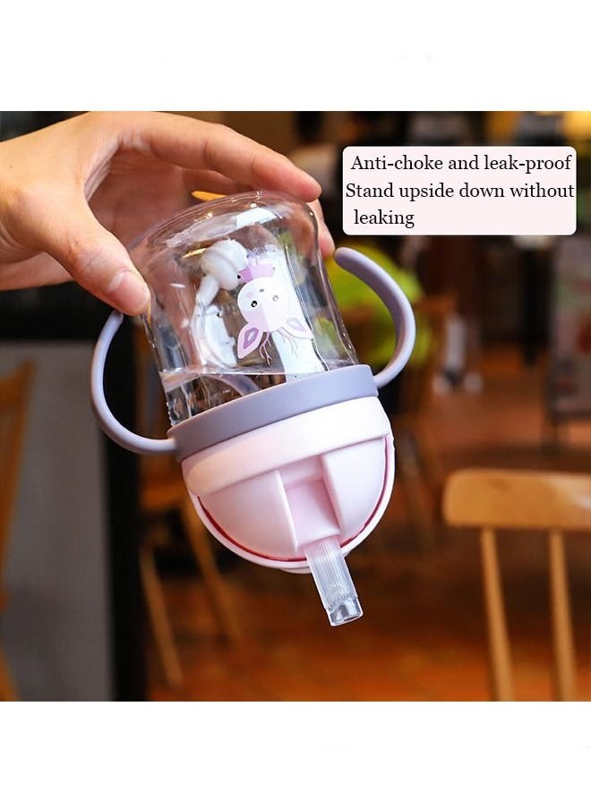 ميكسد Sippy Cup for Baby more than 6 months, Spill-Proof Sippy Cup, Straw for Kids Water Bottle with Soft Silicon Spout Cup 250ml with Handle Pink Bunny  - Image 2