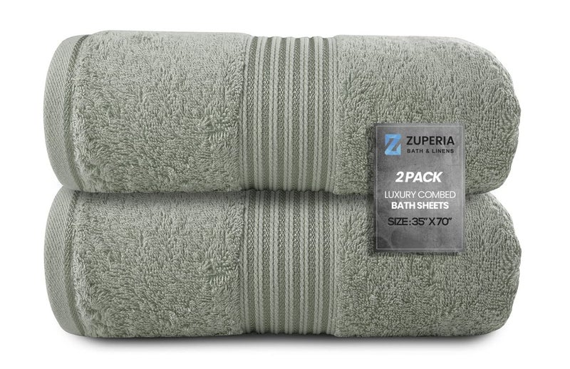 ZUPERIA Zuperia Bath Sheets 35 x 70 Set of 2 Ultra Soft 600 GSM 100 Combed Cotton Extra Large Bath Towels Highly Absorbent Daily Usage Bath Sheet Set Ideal for Pool Home Gym Spa Hotel Light Grey  - Image 1