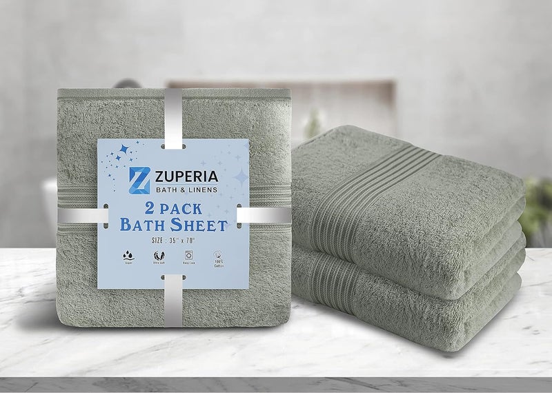 ZUPERIA Zuperia Bath Sheets 35 x 70 Set of 2 Ultra Soft 600 GSM 100 Combed Cotton Extra Large Bath Towels Highly Absorbent Daily Usage Bath Sheet Set Ideal for Pool Home Gym Spa Hotel Light Grey  - Image 3