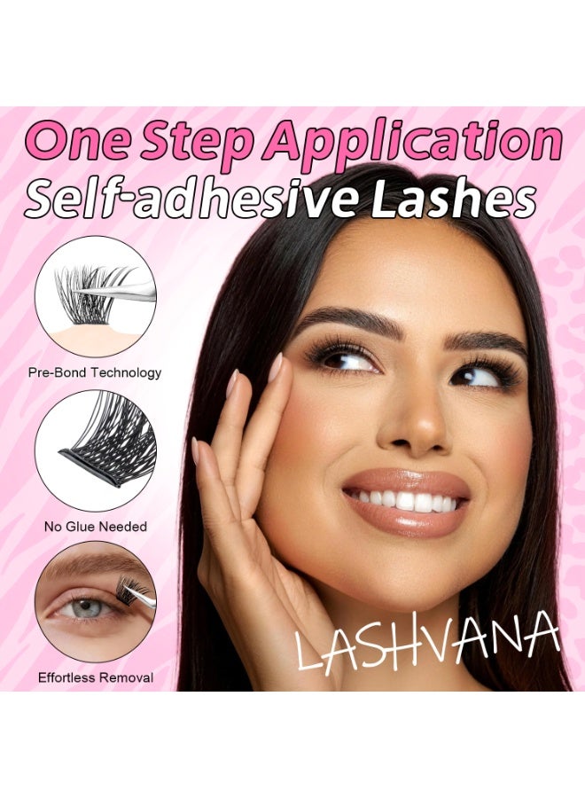 لاشفانا 120 قطعة من مجموعة الرموش الصناعية المتعددة ذاتية اللاصق من نوع D المجعد، مجموعة رموش رقيقة مسبقة التثبيت مع ملقط للمبتدئين، رموش فردية بدون غراء 8-16 مم للتركيب الذاتي - Image 2