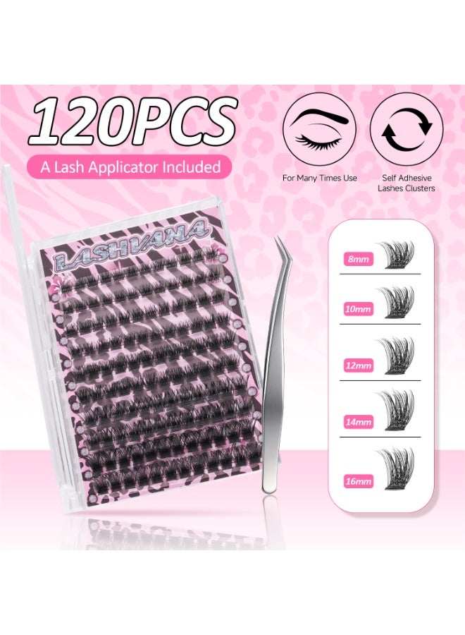 لاشفانا 120 قطعة من مجموعة الرموش الصناعية المتعددة ذاتية اللاصق من نوع D المجعد، مجموعة رموش رقيقة مسبقة التثبيت مع ملقط للمبتدئين، رموش فردية بدون غراء 8-16 مم للتركيب الذاتي - Image 4