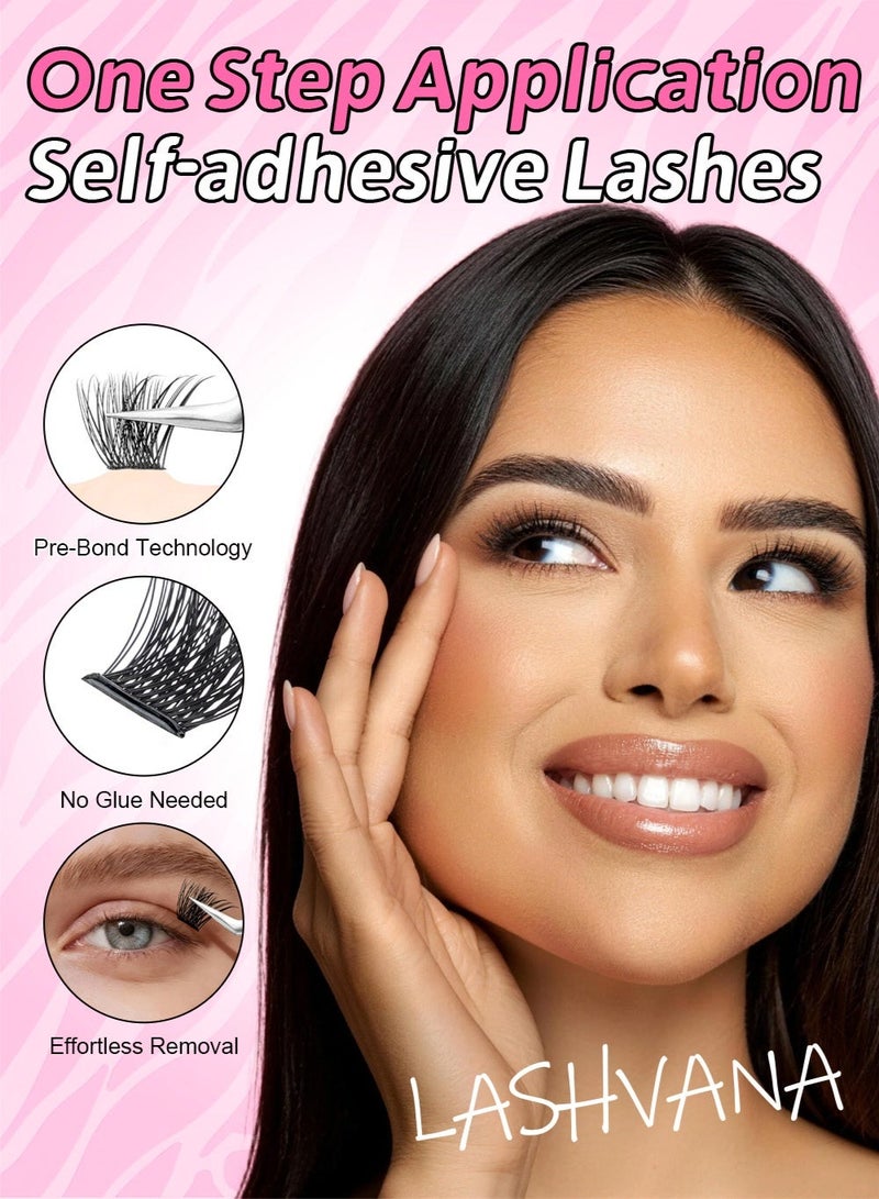 lashvana 120Pcs Self Adhesive False Eyelashes Clusters Kit D Curl Pre Glued Wispy Lashes Kit with Tweezers for Beginners, Press On Glueless Individual Lashes 8-16mm DIY Eyelashes - Image 4