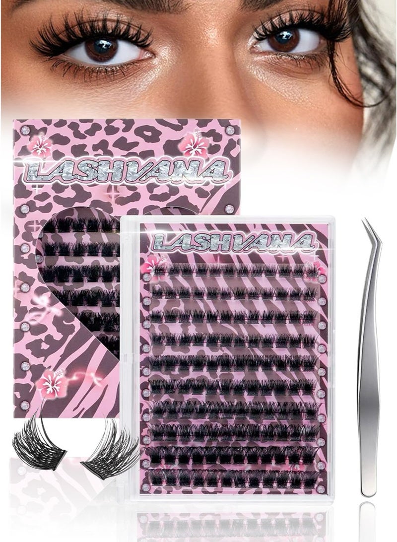 lashvana 120Pcs Self Adhesive False Eyelashes Clusters Kit D Curl Pre Glued Wispy Lashes Kit with Tweezers for Beginners, Press On Glueless Individual Lashes 8-16mm DIY Eyelashes - Image 1