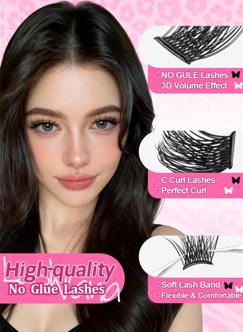 lashvana 120Pcs Self Adhesive False Eyelashes Clusters Kit D Curl Pre Glued Wispy Lashes Kit with Tweezers for Beginners, Press On Glueless Individual Lashes 8-16mm DIY Eyelashes - Image 2