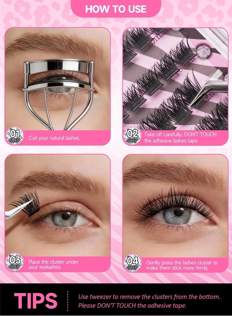 lashvana 120Pcs Self Adhesive False Eyelashes Clusters Kit D Curl Pre Glued Wispy Lashes Kit with Tweezers for Beginners, Press On Glueless Individual Lashes 8-16mm DIY Eyelashes - Image 4