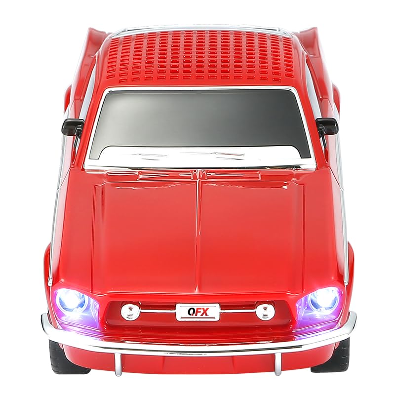 QFX Bluetooth 1965 Retro Car Replica Speaker, 3-inch Speakers, Hands Free Link, Built-in Microphone, FM Radio and LED Party Lights, Red - BT-1965-RED - Image 1