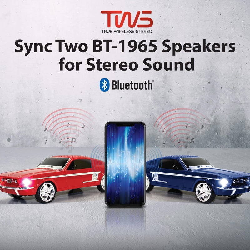 QFX Bluetooth 1965 Retro Car Replica Speaker, 3-inch Speakers, Hands Free Link, Built-in Microphone, FM Radio and LED Party Lights, Red - BT-1965-RED - Image 4
