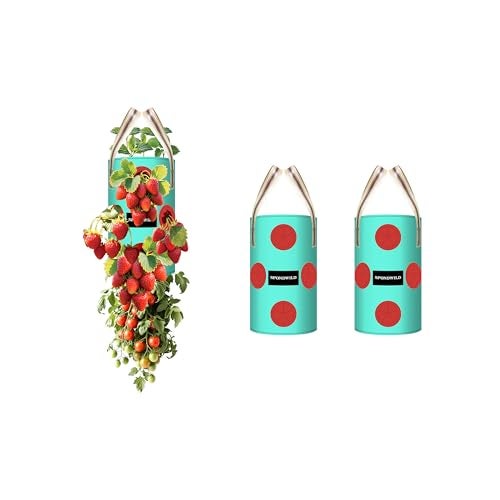SPONDWILD 3 Pack Hanging Strawberry Planter Bags 1 Gallon Hanging Grow Bags with Bottom Planting Hole Thickened PE Strawberry Pot for Vegetables Herbs Tomatoes - Image 1