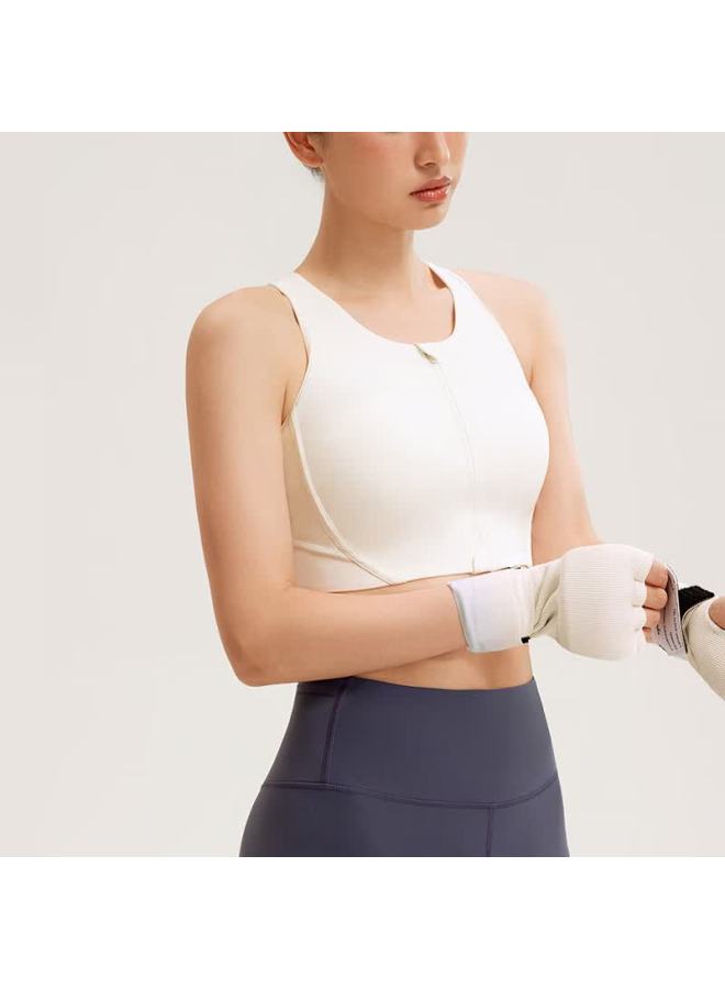 Vfu High-strength Zipper Sports Bra Shockproof Quick-dry Women's Running Training Fitness Bra White S - Image 3