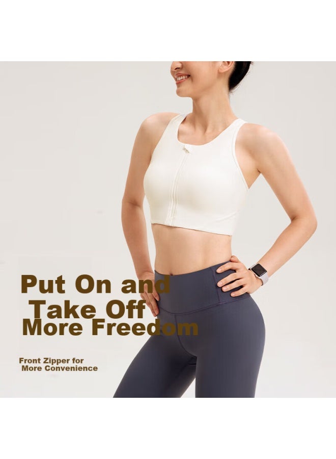 Vfu High-strength Zipper Sports Bra Shockproof Quick-dry Women's Running Training Fitness Bra White S - Image 1