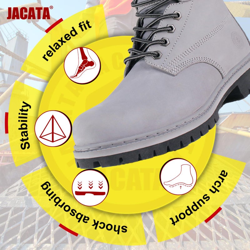 Jacata Men's Water Resistant Leather Work Boot Rubber Sole Construction Oil Resistant Utility Industrial Boots(Size 9) - Image 5