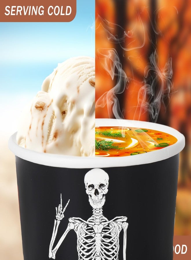 JarThenaAMCS 50Pcs Halloween Skeleton Treat Snack Cups 8oz Black White Skull Ice Cream Bowl Spooky Disposable Paper Bowls for Hot Cold Food Halloween Decorations - Image 5