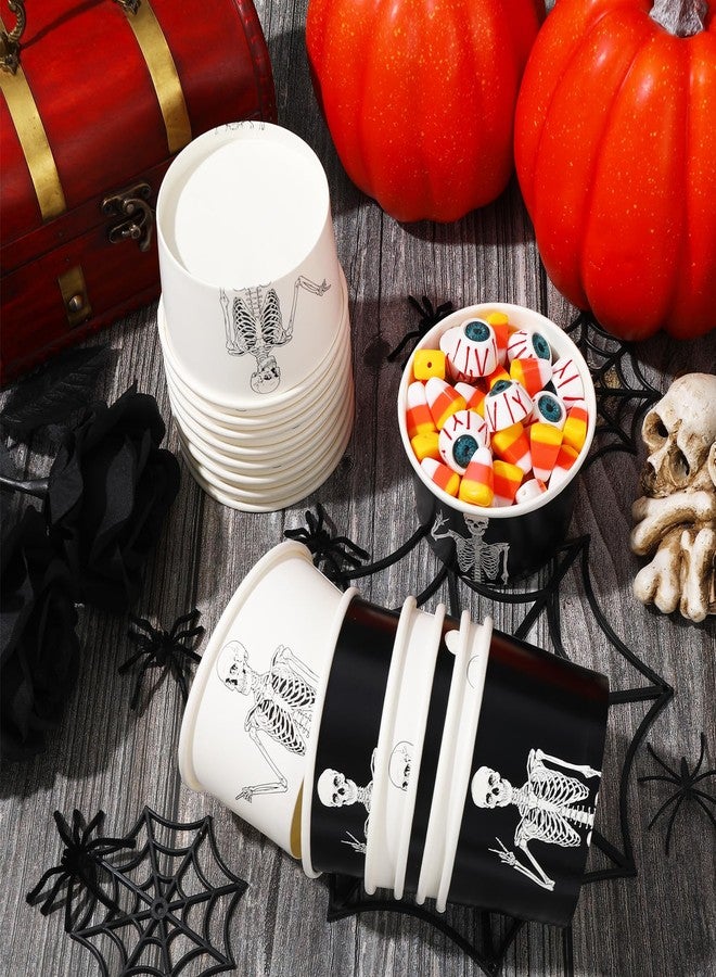 JarThenaAMCS 50Pcs Halloween Skeleton Treat Snack Cups 8oz Black White Skull Ice Cream Bowl Spooky Disposable Paper Bowls for Hot Cold Food Halloween Decorations - Image 3