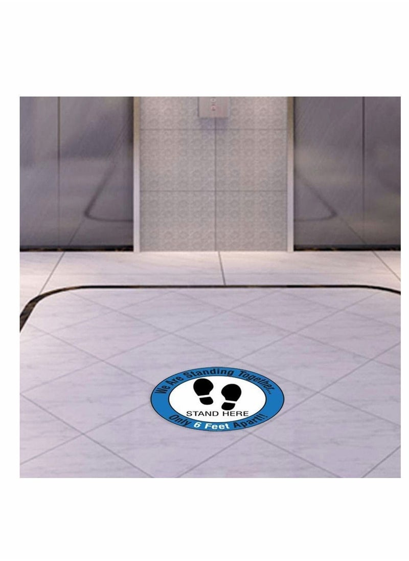 Y&D - 5 Pcs Stand Here Safety Floor Signs Please Maintain a distance of 6 feet Social Distancing Zone Self Adhesive Sign Warning Tape Footprint Decals (Blue) - Image 1