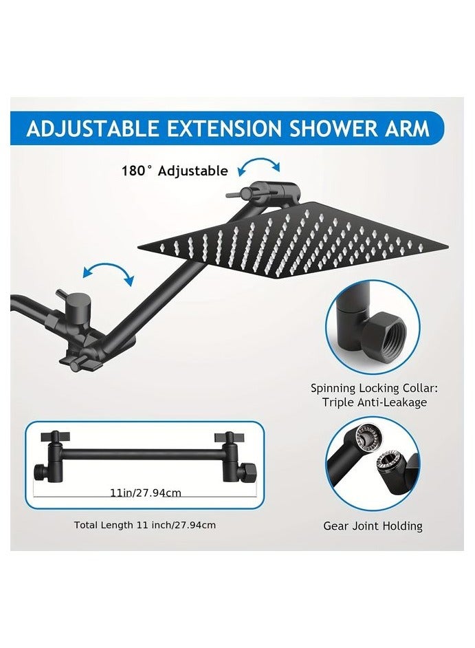 HOMESTAR 10 Inch All Metal 3-Way Rain Shower Head, High Pressure Shower Head, Dual Shower Heads with Handheld Spray Combo - Upgrade Extension Arm Height Adjustable, Hotel Toilet shower - Image 3