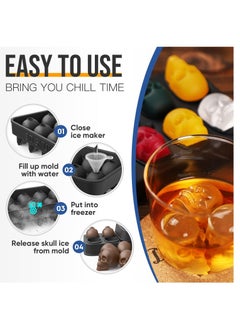Arabest 3D Skull Ice Cube Mold, Flexible Silicone Skull Ice Maker Mold - 10 Cavity Skull Ice Cube Tray with Funnel - Skull Silicone Mold for Baking, Chocolate, Candy and Resin  - Image 2