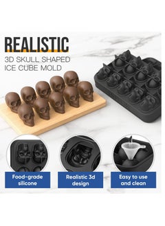 Arabest 3D Skull Ice Cube Mold, Flexible Silicone Skull Ice Maker Mold - 10 Cavity Skull Ice Cube Tray with Funnel - Skull Silicone Mold for Baking, Chocolate, Candy and Resin  - Image 3