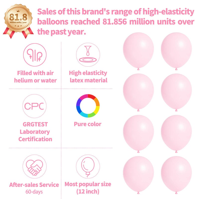 KUULBELA 110pcs Light Pink Balloon 12 inch, Light Pink Latex Balloons for Birthday Party Baby Shower Wedding(with 2 Ribbons). - Image 3